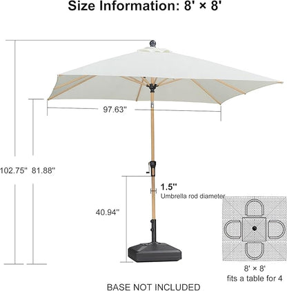 PURPLE LEAF 8' x 8' Square Patio Umbrella Market Umbrella Aluminum Outdoor Table Umbrella with Push Button Tilt & 8 Sturdy Ribs and Crank Square Outdoor Umbrellas for Pool Backyard Deck, Cream