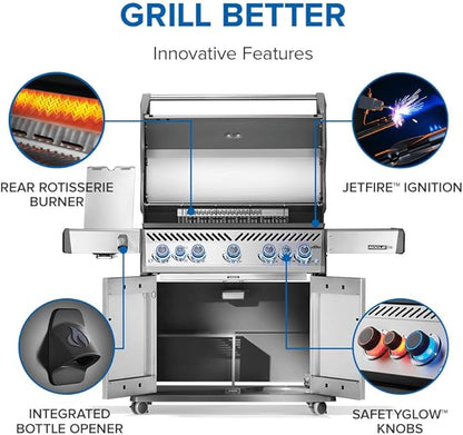 Napoleon Rogue PRO-S 625 Propane Gas Grill with Infrared Side and Rear Burners, Stainless Steel, Durable 7-Burner Ultimate Grilling Experience