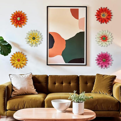 hogardeck Metal Flower Wall Decor - 6 PCS 6" Colorful Flower Decor for Indoor Outdoor, Sunflower Kitchen Decor Floral Metal Wall Art for Bathroom, Living Room, Porch, Garden, Yard