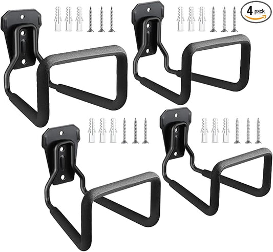 Hose Holder Stand Wall Mount, 4Pcs Heavy Duty Garden Hose Hanger Reel, Metal Water Pipe Tube Hooks Rack for Outside Yard, Garage, Storage Organizer - Black