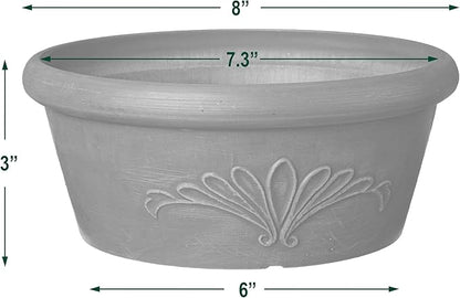 Arcadia Garden Products PSW TA20DC Plastic/Stone/Wood Composite Bulb Pan – No Drainage Hole (Drillable), 8"x3", Dark Charcoal