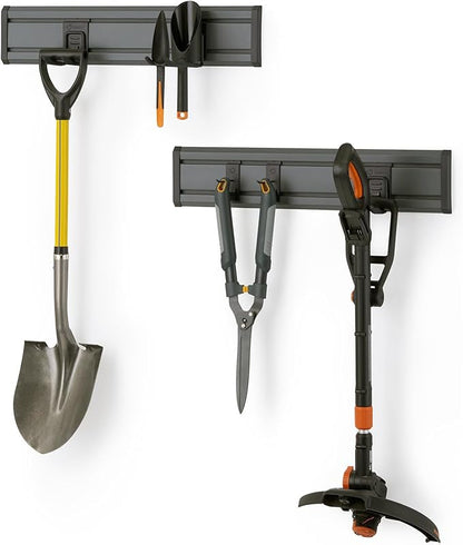 TRINITY 7-Piece Wall Mounted Storage Track System, Garage & Tool Organization Set with 2 PVC 28" Panels and 5 Hooks, Up To 150 Lbs Per Panel, Gray