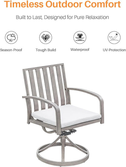 Aluminum Patio Dining Chairs Set of 2, 360°Swivel Outdoor Dining Chairs with Washable Cushions, Deep Seating Swivel Chairs Patio Furniture Set for Deck, Balcony, Garden, Poolside, Limed Oak