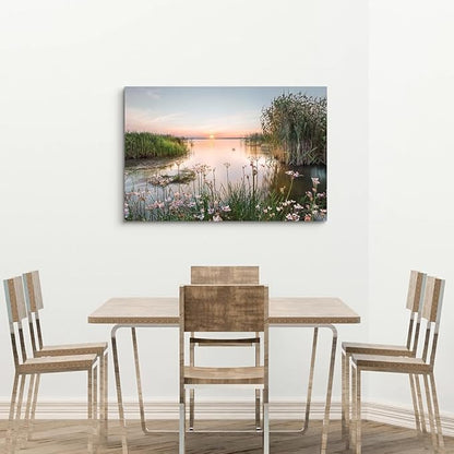 Hardy Gallery lake pictures wall decor artwork: scenic canvas wall art lake scene artwork nature scenery painting - sunset landscape prints for bedroom house 45"x30"