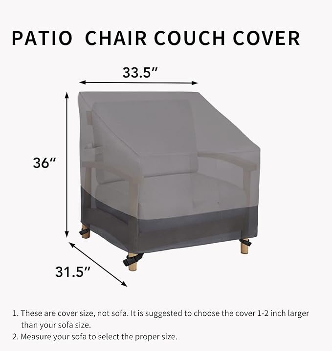 Easy-Going Outdoor Chair Cover Waterproof, Heavy Duty Patio Chair Cover, Windproof Outdoor Furniture Cover with Air Vent (2 Pack-33.5Wx31.5Dx36H inch, Gray/Dark Gray)