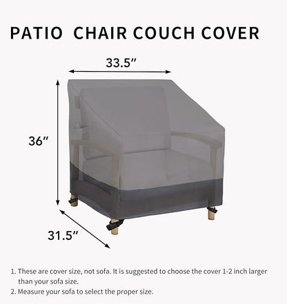 Easy-Going Outdoor Chair Cover Waterproof, Heavy Duty Patio Chair Cover, Windproof Outdoor Furniture Cover with Air Vent (2 Pack-33.5Wx31.5Dx36H inch, Gray/Dark Gray)