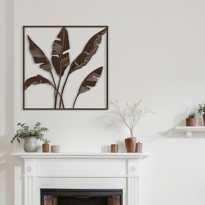 SIGNLEADER Metal Wall Art Decor Banana Leaves Minimalist Modern Abstract Wall Sculpture Hangings Home Decoration for Living Room, Bedroom, Bathroom, Kitchen, Outdoor - 18" Bronze
