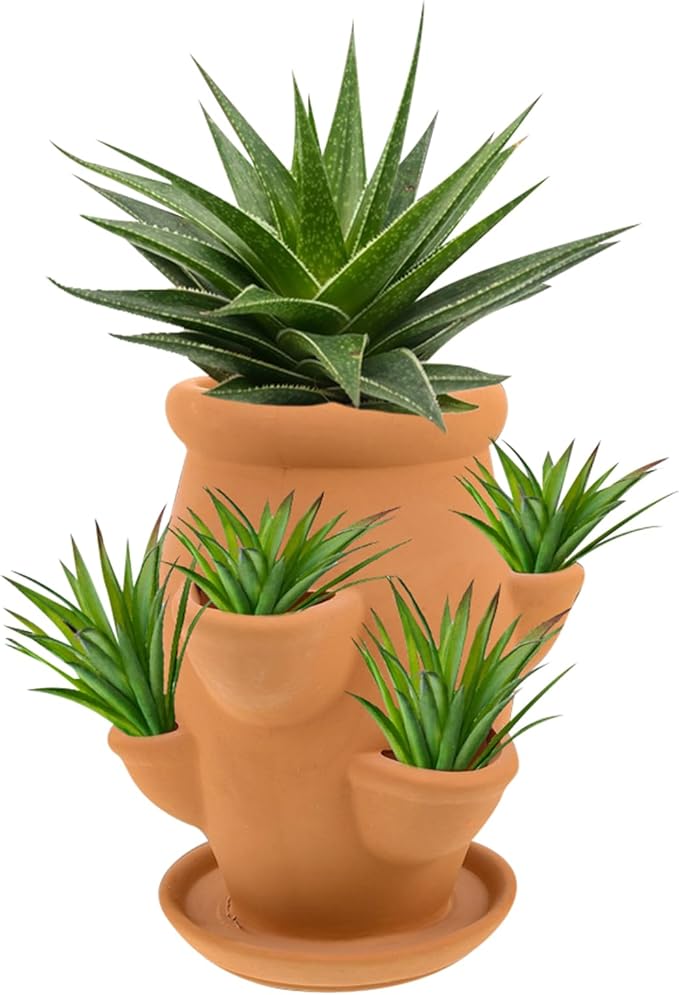 Toyvian Ceramic Strawberry Tower Planter for Succulents with Multi Mini Pockets - Lightweight Clay Flower Pot for Indoor Outdoor Garden Patio Decoration