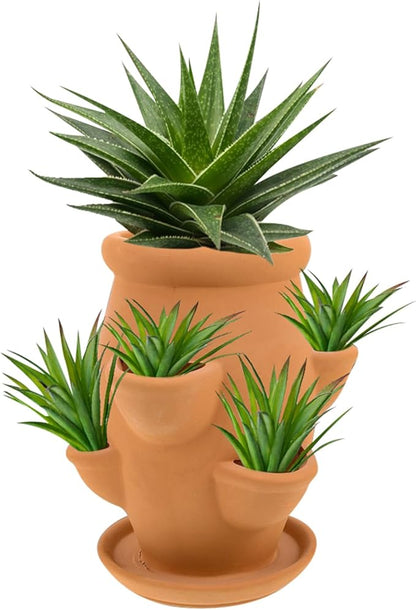 Toyvian Ceramic Strawberry Tower Planter for Succulents with Multi Mini Pockets - Lightweight Clay Flower Pot for Indoor Outdoor Garden Patio Decoration