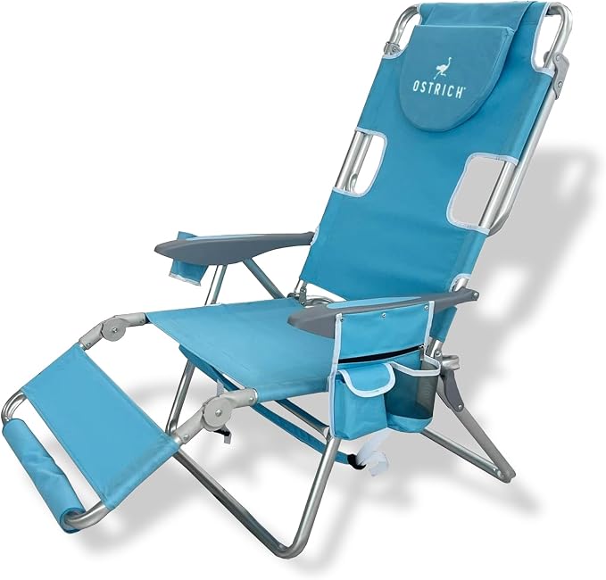 Ostrich the Backpack 3N1 Portable Chair with Cooler Bag and Reclining Lounger for Tanning, Camping, Beach, and Outdoor Essential, Light Blue