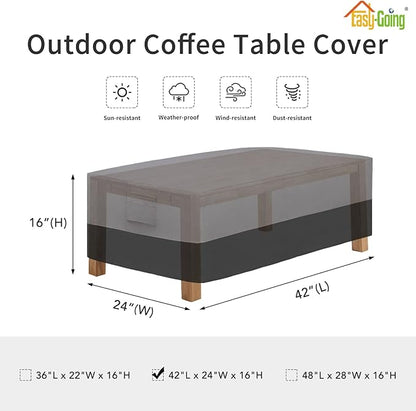 Easy-Going Patio Coffee Table Cover Small Outdoor Rectangular Table Cover, UV Resistant Waterproof Patio Furniture Cover (42"Lx24"Wx16"H, Gray/Black)