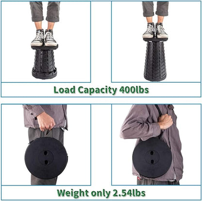 Boreeman Upgraded Folding Stool Lightweight Yet More Sturdy with Load Capacity 400lbs Portable Collapsible Stool for Camping Fishing Hiking BBQ (Black)