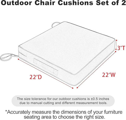 Favoyard Patio Chair Cushions 22 x 22 x 3 Inch Waterproof Outdoor Seat Cushions for Patio Furniture 3-Year Color Fastness Garden Sofa Couch Chair Pads with Handle & Adjustable Straps Set of 2, Beige