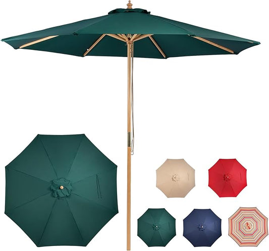 9FT Table Patio Outdoor Umbrella Market Round Umbrella with Pulley Lift Windproof & Waterproof, 8 Ribs with Polyester Cover for Garden, Deck, Pool, lawn, Backyard