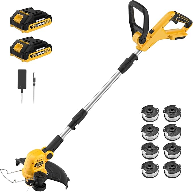 ZEGJAW 12 Inch 20V Cordless String Trimmer and Edger, 2-in-1 Weed Wacker Lawn Edger with 2x2.0Ah Battery and Charger, Battery Powered Grass Cutter with Auto Line Feed and 8pcs Line for Yard, Garden