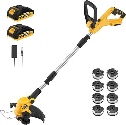ZEGJAW 12 Inch 20V Cordless String Trimmer and Edger, 2-in-1 Weed Wacker Lawn Edger with 2x2.0Ah Battery and Charger, Battery Powered Grass Cutter with Auto Line Feed and 8pcs Line for Yard, Garden