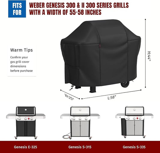 SHINESTAR 58 Inch Upgraded Grill Cover for Weber Genesis II 300 Series, Heavy Duty Oxford Fabric BBQ Cover Waterproof UV Protection, Windproof with Adjustable Magic Tape Straps