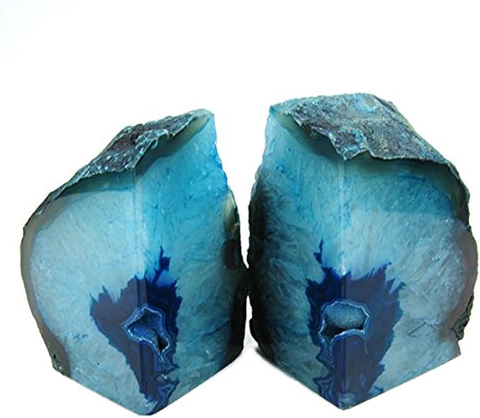 JIC Gem Teal Agate Bookends Heavy Duty Book Ends for Shelves Geode Book Ends with Rubber Bumpers for Office Décor and Home Decoration(1 Pair, 2-3 LBS)