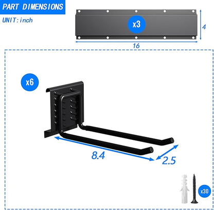 CBWLWJ 48'' Garage Tool Organizer Wall Mount - Heavy Duty 480 lbs Capacity Tool Rack with 6 Adjustable Straight Hooks, Wall Mounted Storage System for Garage, Shed, Workshop (Black)