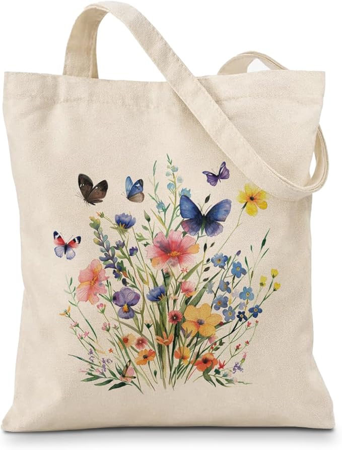 Floral Canvas Tote, Women Weekend Bags, Reusable Grocery Canvas Bag, Large Two Sided Printing Tote Bags