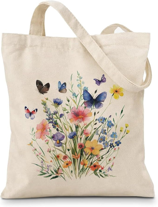 Floral Canvas Tote, Women Weekend Bags, Reusable Grocery Canvas Bag, Large Two Sided Printing Tote Bags