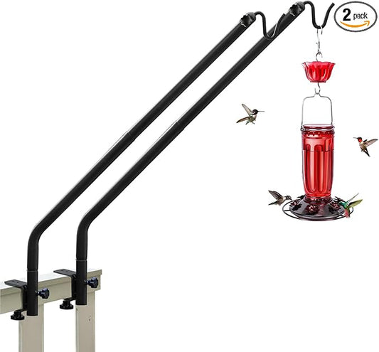 Kingsyard 2 Pack Heavy Duty Deck Hook, 27"-39" Adjustable Metal Deck Railing Hooks for Hanging Bird Feeders, Planters, Suet Baskets, Lanterns, Wind Chimes, Clamp Mounted