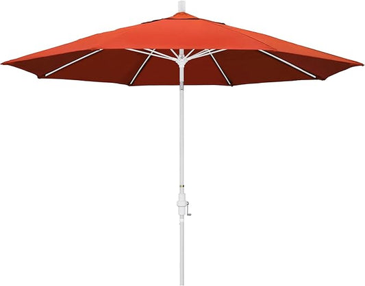 California Umbrella 11Ft Fiberglass Rib Patio Umbrella, Hand-Crank, Tilt-Collar, White Frame, Solution Dyed Sunset Fabric