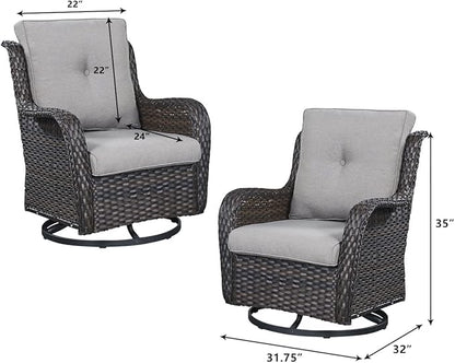 HUMMUH 5 Pieces Outdoor Furniture Patio Furniture Set Wicker Swivel Patio Chairs with 2 Seater Outdoor Sectional Sofa/Patio Loveseat with Ottomans, Brown/Grey