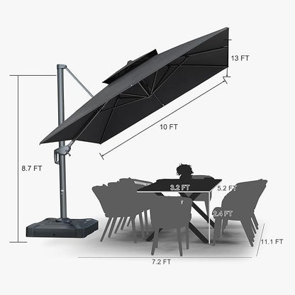 PURPLE LEAF Cantilever Patio Umbrella Outdoor Aluminum Offset Square Umbrella Windproof Heavy Duty Hanging Outside Umbrella for Deck Pool Garden
