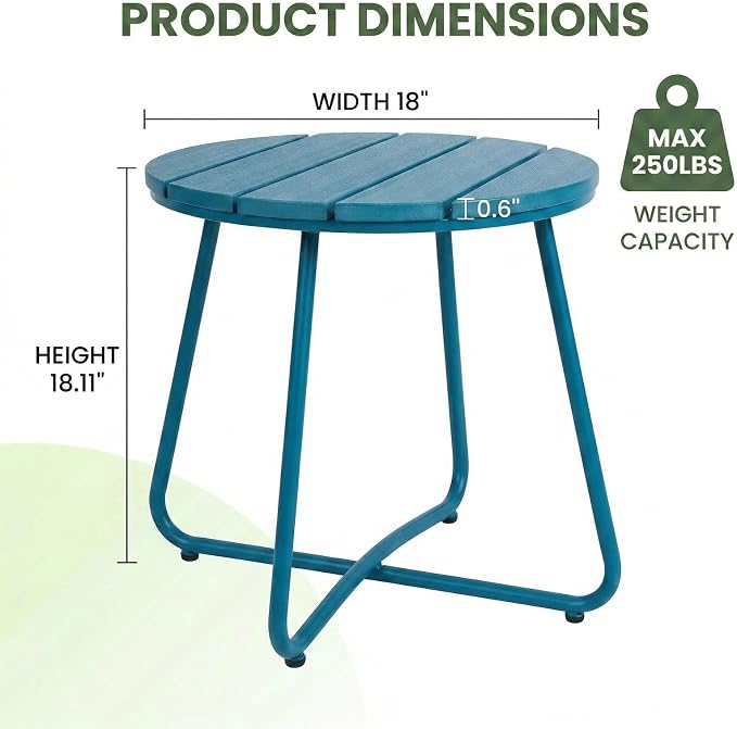 danpinera Outdoor Side Tables, HDPS Patio Table with Metal Legs, 18 Inch Outdoor Small Round Table for Garden, Backyard, Porch, Deck, Balcony, Poolside, Navy Blue