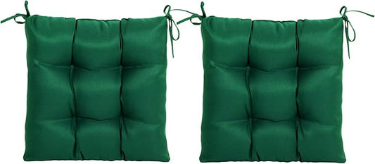 ARTPLANT Outdoor Dinning Seat Pads Cushions with Tie 19"x19"x4",Square Wicker Outdoor Tufted Chair Cushion,Set of 2,Invisible Green