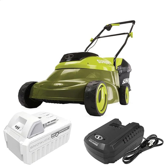 Sun Joe MJ24C-14-XR 24V IONMAX Walk-Behind Lawn Mower with 600W Motor, 14-Inch Mowing Width, Includes Collection Bag, Battery, and Charger