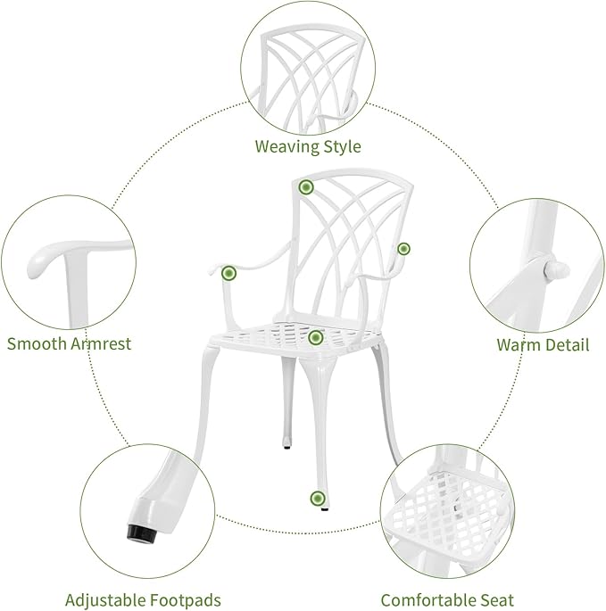 Bistro Table and Chairs Set of 2 for Garden, Bistro Set 3 Piece Outdoor, Cast Aluminum Patio Funiture Set, With Armrest