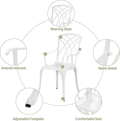 Bistro Table and Chairs Set of 2 for Garden, Bistro Set 3 Piece Outdoor, Cast Aluminum Patio Funiture Set, With Armrest