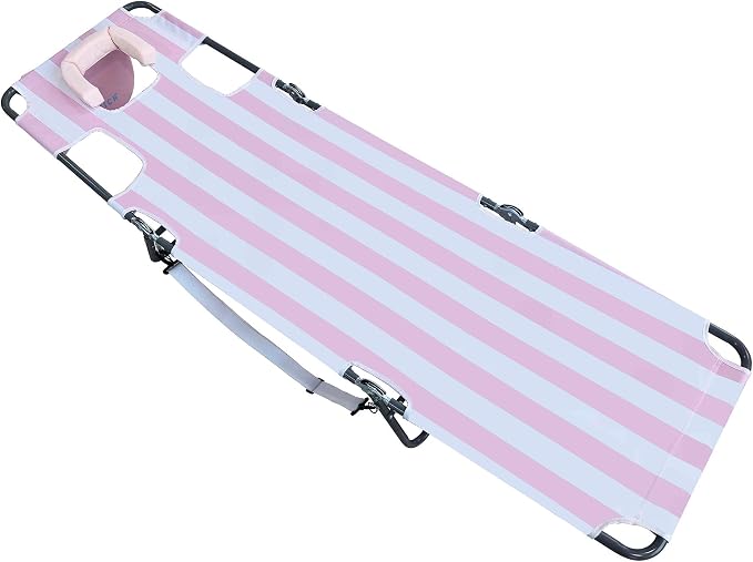 Ostrich the Original Chaise 72 x 22 Inch Lounge Portable Reclining Lounger, Outdoor Patio, Beach, Lawn, Camping, or Pool Tanning Chair, Pink Stripe