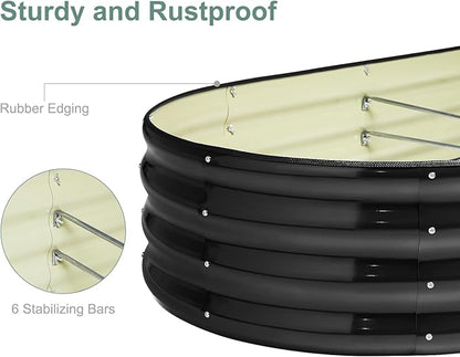 17" Tall 8x2ft Black Oval Metal Planter Box for Outdoor Gardening 9-in-1 Modular Galvanized Raised Garden Bed, Heavy Duty Flower Beds, Porch Planters & Expandable Garden Beds Outdoor
