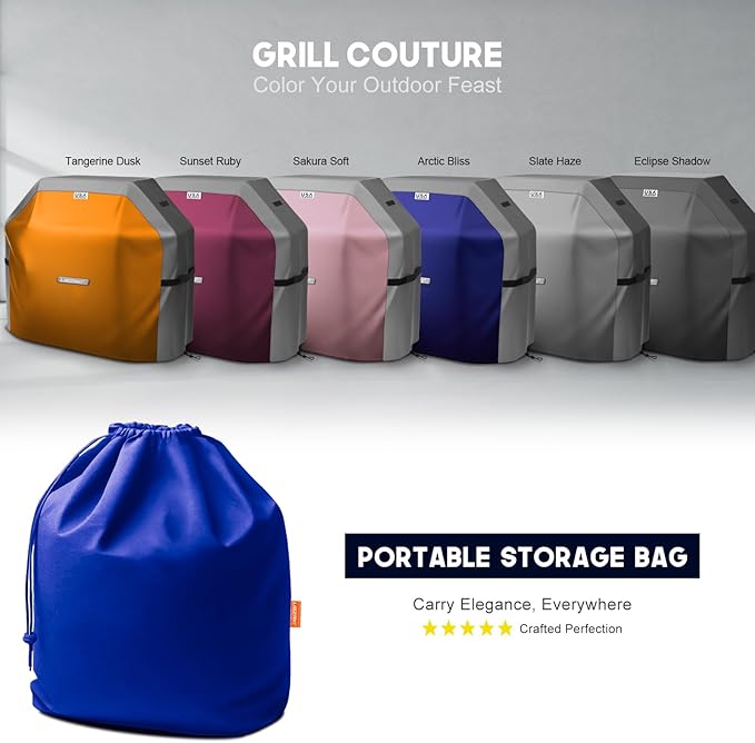 LIBZAKI Grill Cover 420D Waterproof, Weather Resistant, Rip-Proof, Anti-UV, Fade Resistant,Gas Grill Cover for Weber,Char Broil,Nexgrill Grills, etc.48 inches-Blue/Gray