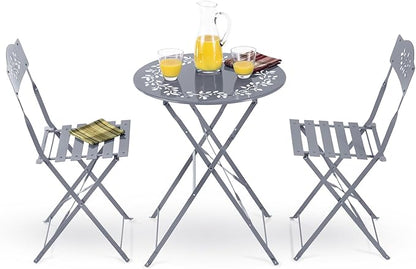 Alpine Corporation Indoor/Outdoor 3-Piece Bistro Set Folding Table and Chairs Patio Seating, Gray