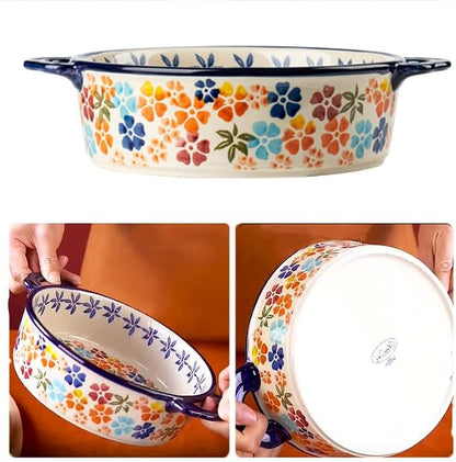 Baking Dishes For Oven, 1 Quart Round Casserole Dishes For Oven-colored flowers A-round 950ml