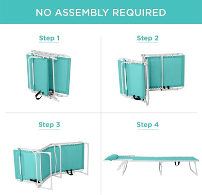 Best Choice Products Extra Wide Patio Chaise Lounge Chair, Portable Outdoor Folding Recliner for Lawn, w/ 8 Positions, Handles, 440lb Capacity - Light Blue/White