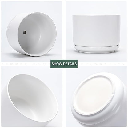 Ton Sin Ceramic Pots for Plants, 4.4+5.4+6.9 Inch Set of 3, Matte White Flower Pot & Plant Pot with Drainage Hole Saucer, Small Indoor Planters for Succulent Cactus, Home Decor Gift