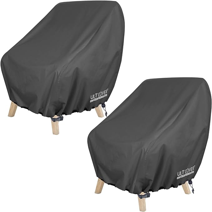 ULTCOVER Waterproof Patio Chair Cover – Outdoor Lounge Deep Seat Single Lawn Chair Cover 2 Pack Fits Up to 28W x 30D x 32H inches, Black