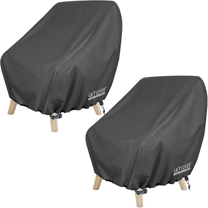 ULTCOVER Waterproof Patio Chair Cover 2 Pack – Outdoor Lounge Deep Seat Single Lawn Chair Cover Fits Up to 28W x 34D x 32H inches, Black