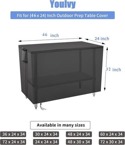 Outdoor Prep Table Cover - Heavy Duty Waterproof Fadeproof UV Resistant Cover for PC3404S Rolling Dining Table Compatible with 46 inch Outdoor UtilityCart - 46 x 24 x 32 Inch