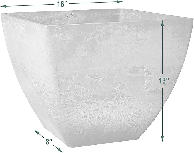 PSW Pot Collection 16x13 inch Plastic/Stone/Wood Composite Square Planter – No Drainage Hole (Drillable), Modern Indoor/Outer Pot for Flowers, Foliage, Succulents, Fairy Gardens, Chocolate