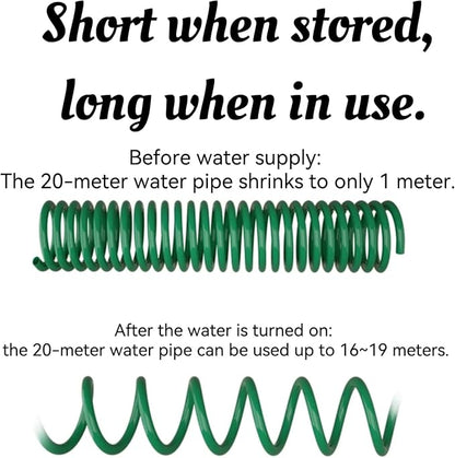 Retractable Garden Hose 66 FT, EVA Flexible Curly Water Pipes with 7-Pattern Spray Nozzle for Boat, Greenhouse, Yard, Patio, Green