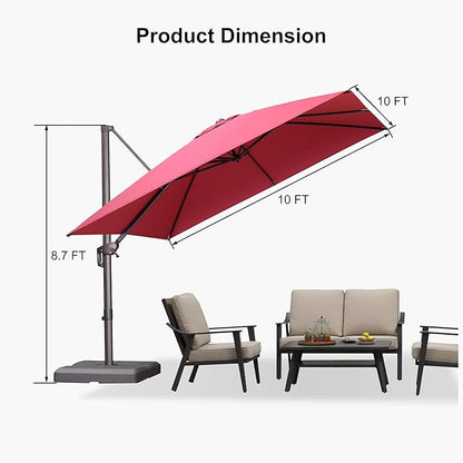 PURPLE LEAF 10 Feet Patio Cantilever Umbrella Square Outdoor Umbrella with 360° Rotation and Aluminum Offset Hanging for Garden Backyard Pool, Terra