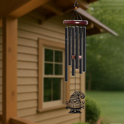 Personalized Customize Name Gnome Wind Chime, Metal Iron 37 Inch Outdoor Memorial Gift for Garden Yard Patio Home Decor, Black，Christmas (Style I)