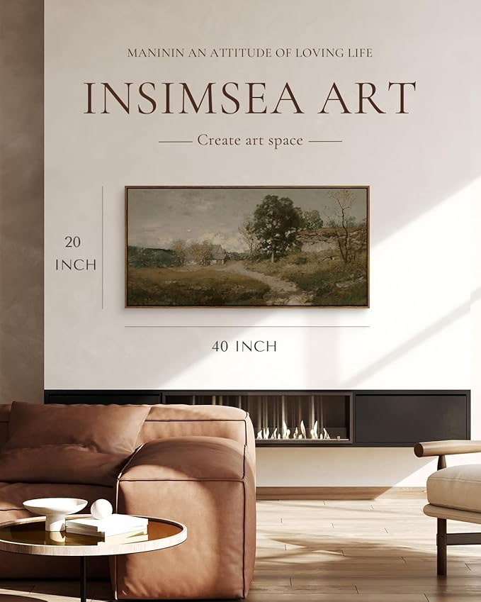 InSimSea Extra Large Framed Vintage Wall Art, Living Room Country Farmhouse Decor, Retro Road Landscape Paintings, Canvas Prints, Rustic Scenery Long Pictures for Bedroom Above of Bed,20x40inch