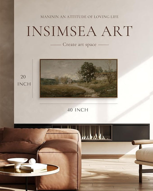 InSimSea Extra Large Framed Vintage Wall Art, Living Room Country Farmhouse Decor, Retro Road Landscape Paintings, Canvas Prints, Rustic Scenery Long Pictures for Bedroom Above of Bed,20x40inch